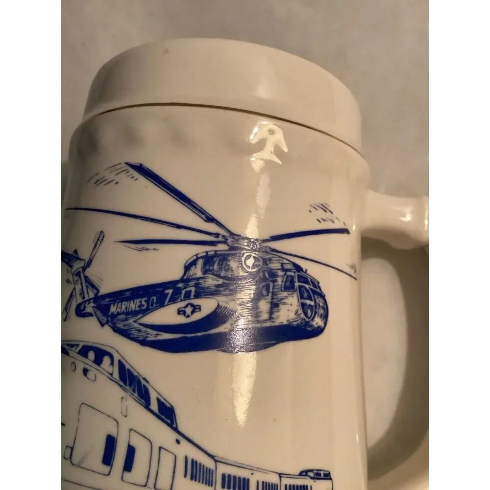 Mug Vintage  USMC Ceramic Steins Mug US Marine Corps Helicopter Train USA